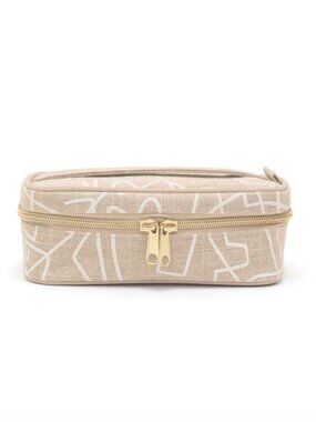 NWT Beige Linen Zipper Make Up Cosmetic Pouch